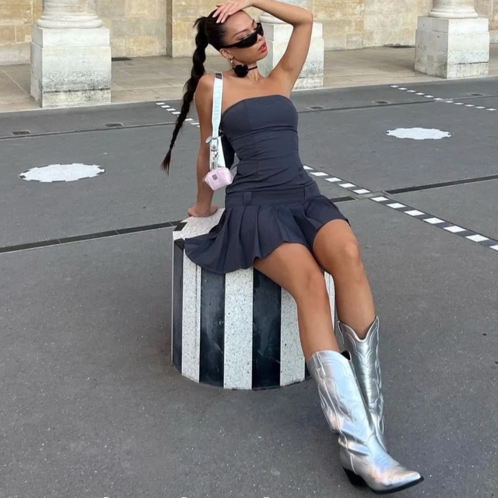 NWOT Cider Grey PLEATED TUBE MINI DRESS